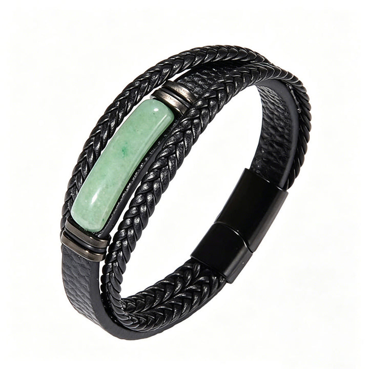 Olivenorma Handcrafted Braided Leather Natural Stone Magnetic Bracelet - Green Aventurine&Tiger Eye - 9in - image 21