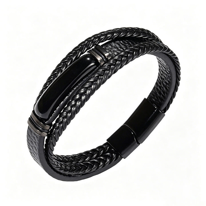 Olivenorma Handcrafted Braided Leather Natural Stone Magnetic Bracelet - Obsidian &Tiger Eye - 9in - image 22