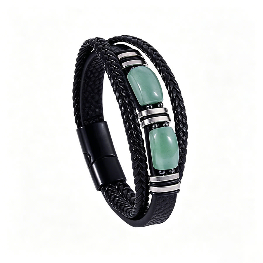 Olivenorma Handcrafted Braided Leather Natural Stone Magnetic Bracelet - Green Aventurine - 9in - image 11