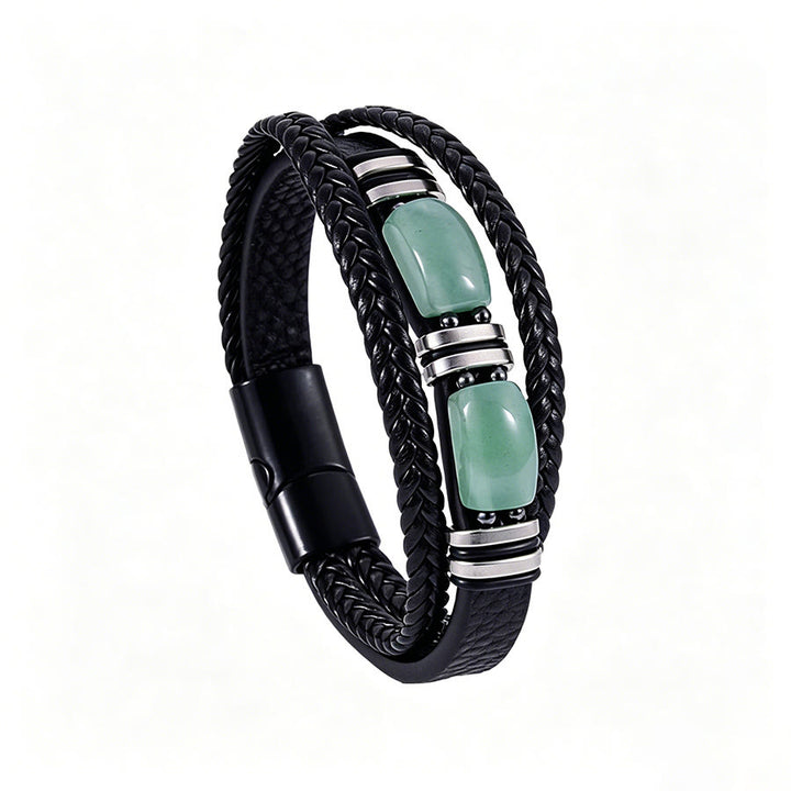 Olivenorma Handcrafted Braided Leather Natural Stone Magnetic Bracelet - Green Aventurine - 9in - image 11