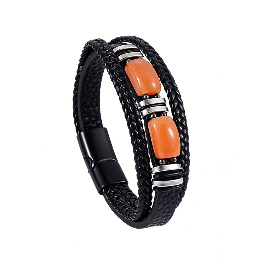 Olivenorma Handcrafted Braided Leather Natural Stone Magnetic Bracelet - Red Aventurine - 9in - image 19