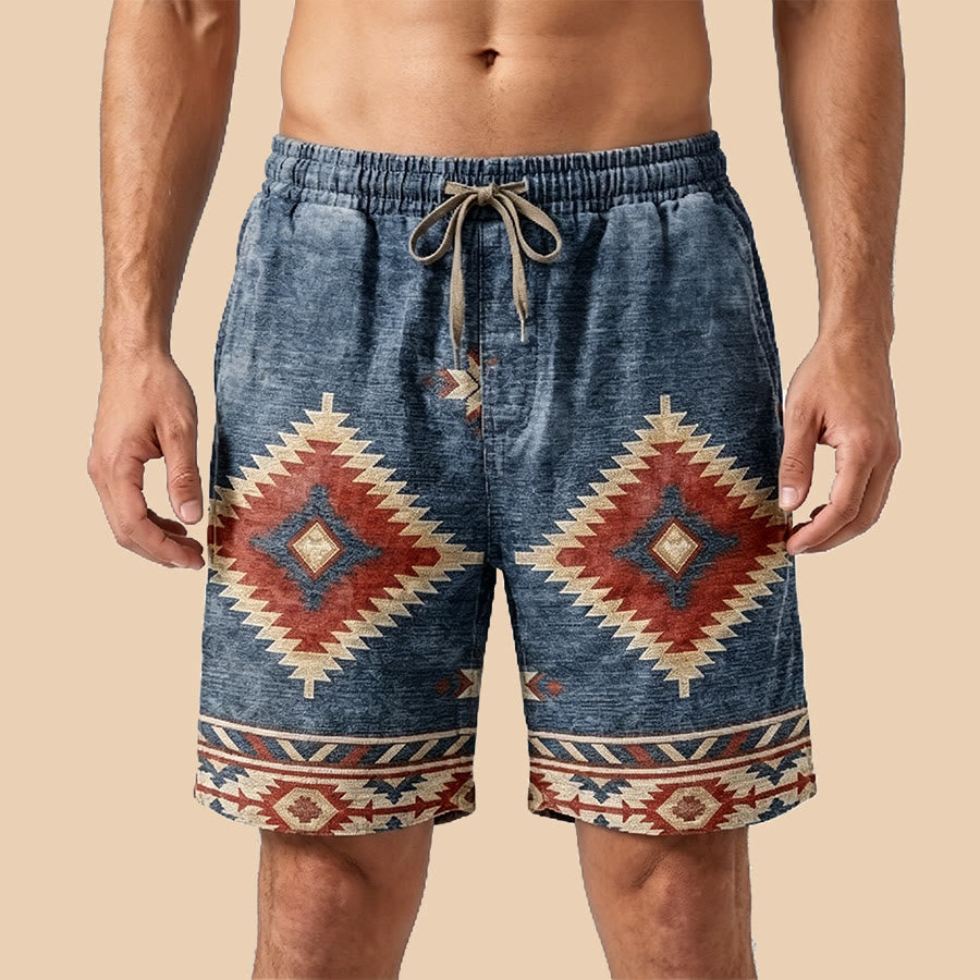 Olivenorma Western Aztec Geometric Print Casual Men's Short Pants - Retro Blue - 5XL - image 0