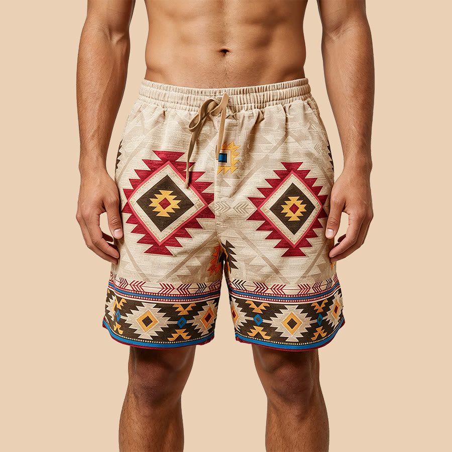 Olivenorma Vintage Tribal Geometric Casual Men's Short Pants - Yellow - 5XL - image 0