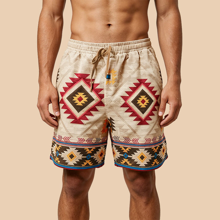 Olivenorma Vintage Tribal Geometric Casual Men's Short Pants - Yellow - 5XL - image 0