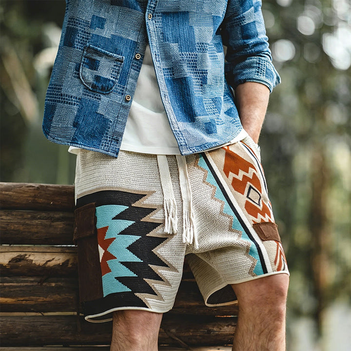 Olivenorma Knitted Tribal Geometric Print Casual Men's Short Pants - image 2
