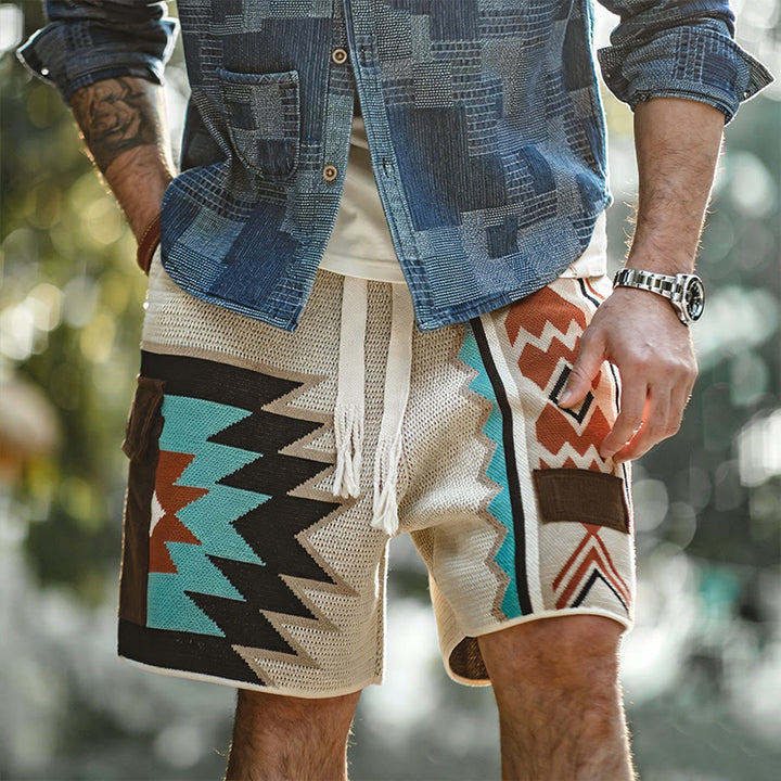 Olivenorma Knitted Tribal Geometric Print Casual Men's Short Pants - image 3