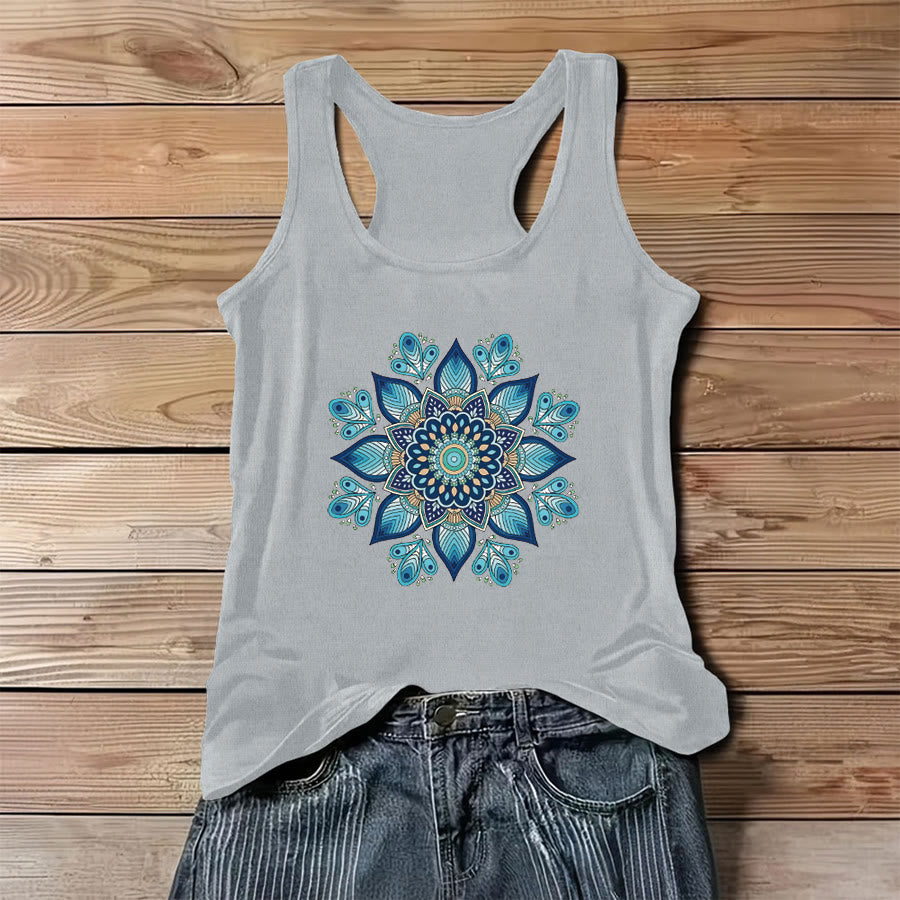 Olivenorma Mystical Moon Phase Floral Orbit Graphic Print Women's Tank - Gray - 3XL - image 4