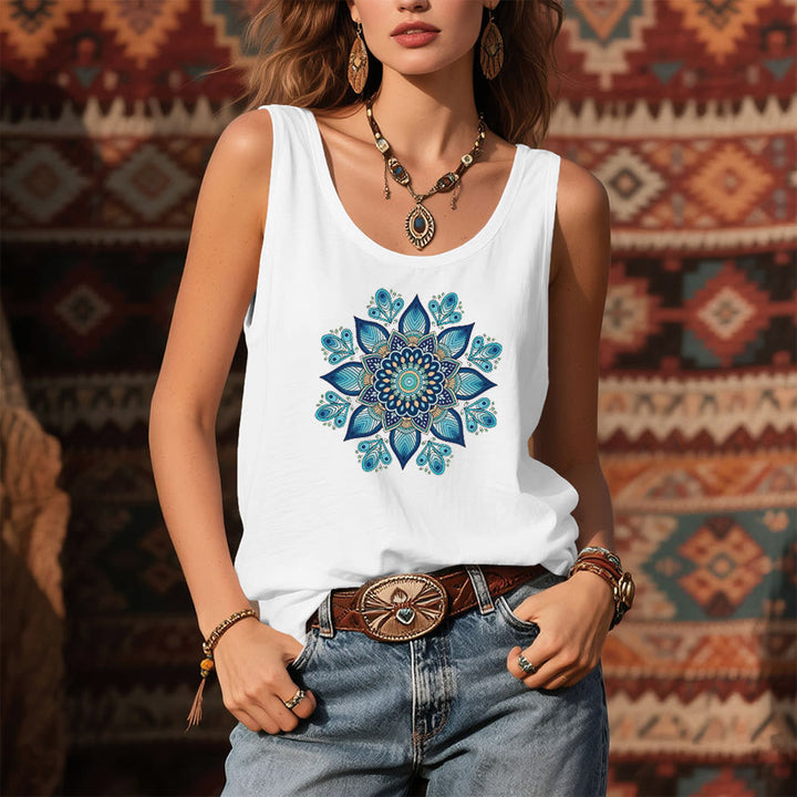 Olivenorma Mystical Moon Phase Floral Orbit Graphic Print Women's Tank - image 1