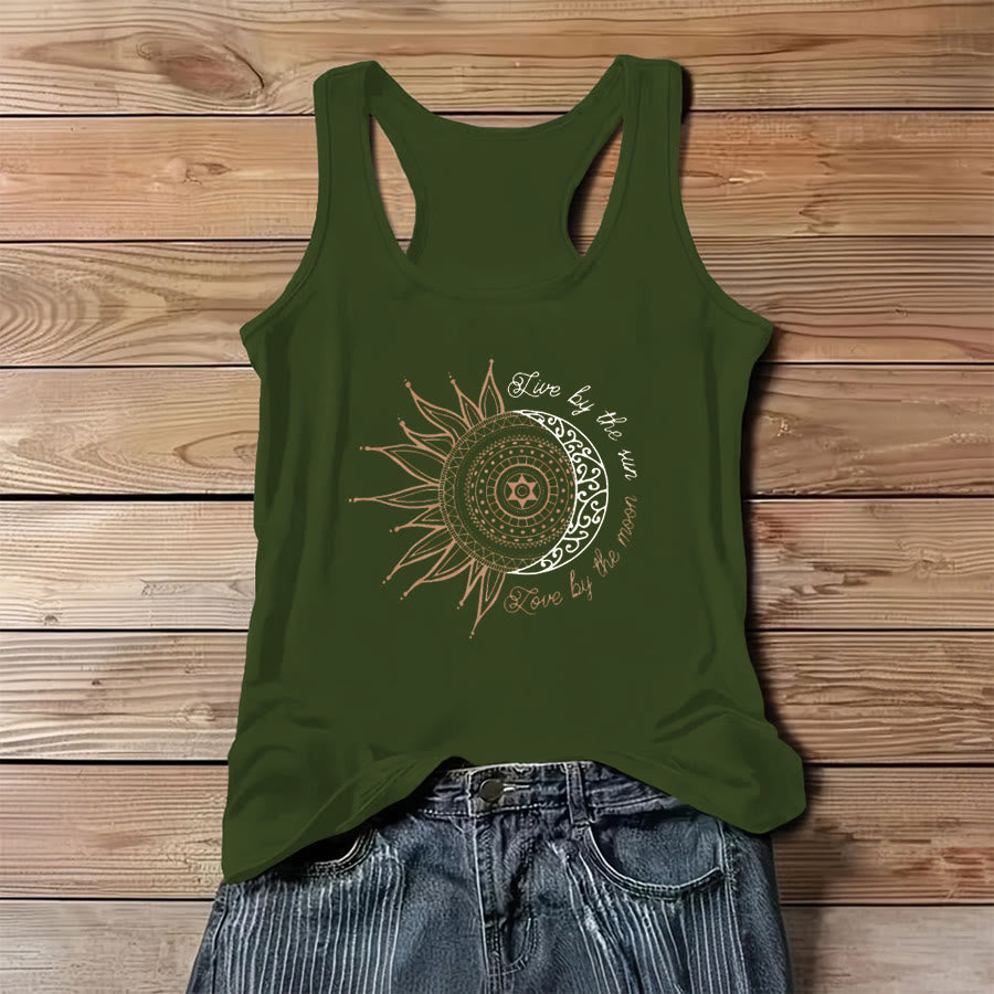 Olivenorma Spiritual Sun Moon Slogan Graphic Print Women's Tank - Green - 3XL - image 8