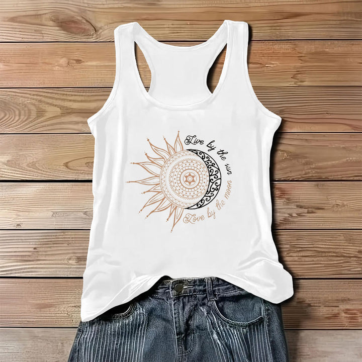 Olivenorma Spiritual Sun Moon Slogan Graphic Print Women's Tank - White - 3XL - image 4
