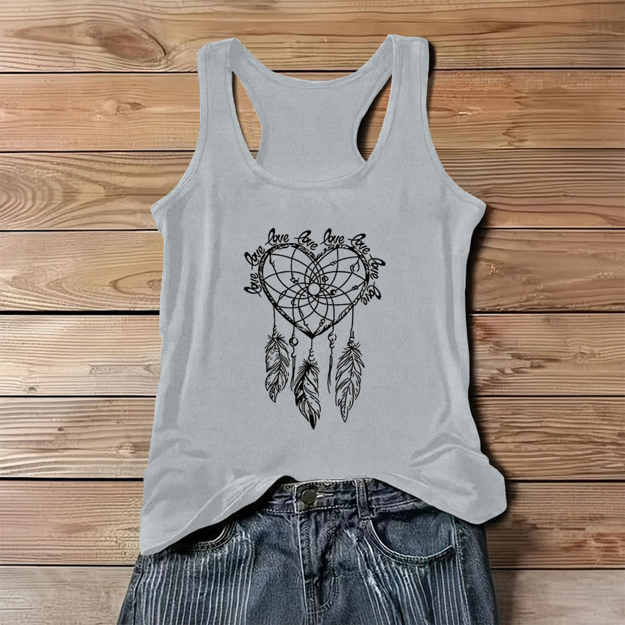Olivenorma Heart Dreamcatcher & Love Slogan Graphic Print Women's Tank - Gray - 3XL - image 6