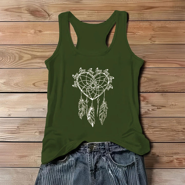 Olivenorma Heart Dreamcatcher & Love Slogan Graphic Print Women's Tank - Green - 3XL - image 8