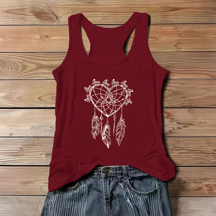 Olivenorma Heart Dreamcatcher & Love Slogan Graphic Print Women's Tank - Red - 3XL - image 0