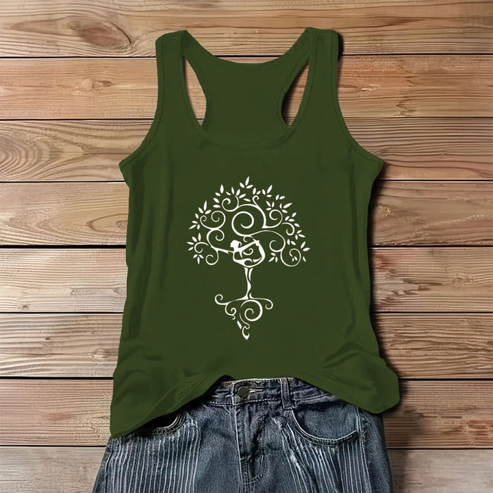 Olivenorma Minimalist Yoga Pose Tree of Life Print Women's Tank - Green - 3XL - image 0