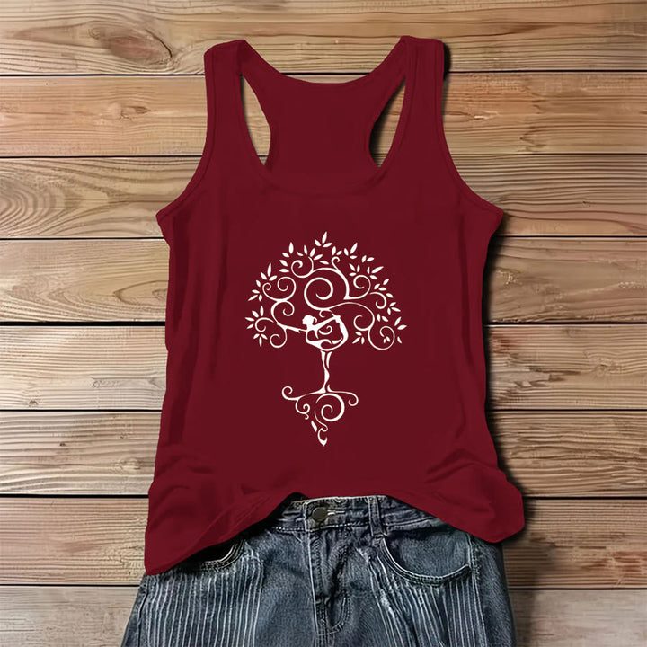 Olivenorma Minimalist Yoga Pose Tree of Life Print Women's Tank - Red - 3XL - image 8