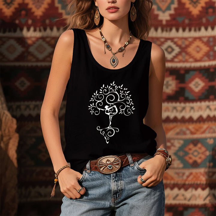 Olivenorma Minimalist Yoga Pose Tree of Life Print Women's Tank - image 3