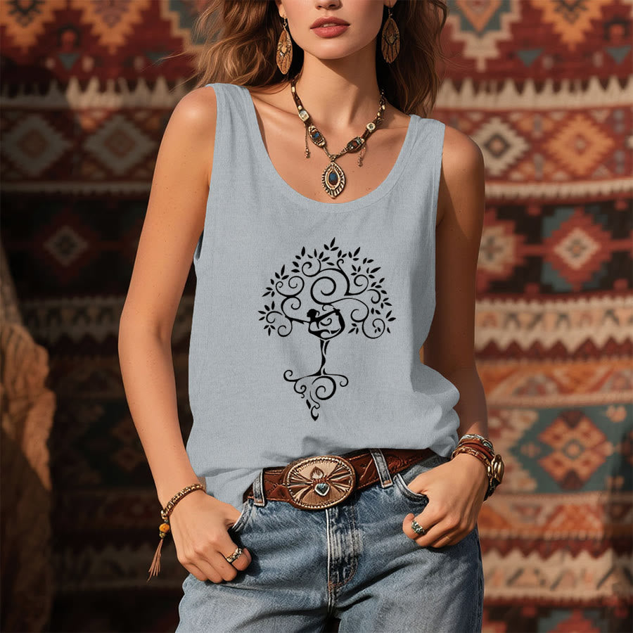 Olivenorma Minimalist Yoga Pose Tree of Life Print Women's Tank - image 7