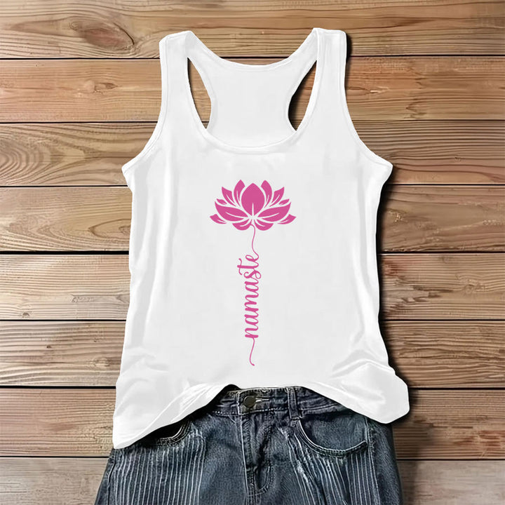 Olivenorma Namaste Lotus Flower Graphic Print Women's Tank - White - 3XL - image 0