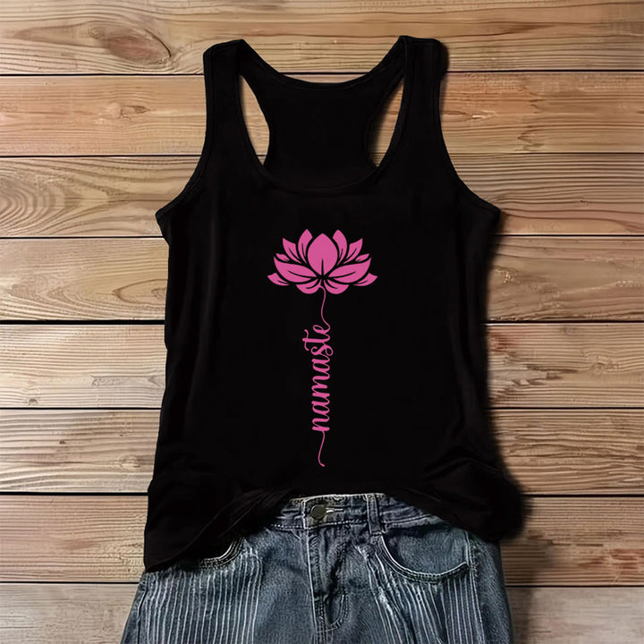 Olivenorma Namaste Lotus Flower Graphic Print Women's Tank - Black - 3XL - image 2