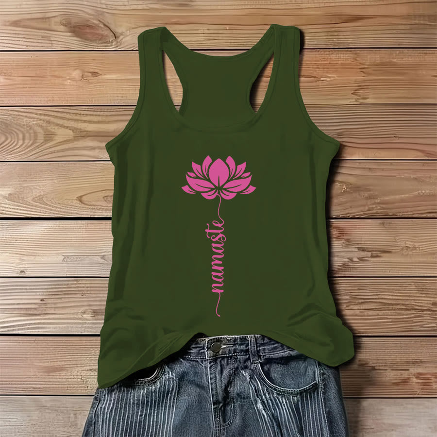 Olivenorma Namaste Lotus Flower Graphic Print Women's Tank - Green - 3XL - image 8