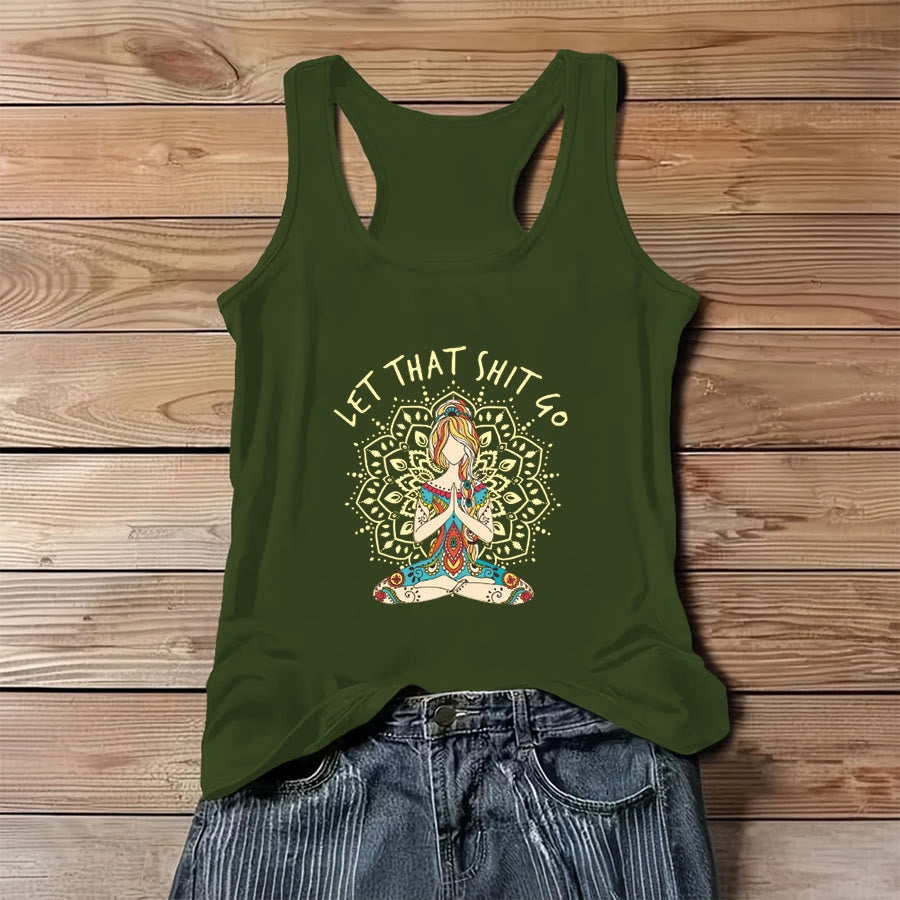 Olivenorma Artistic Yoga Woman with Mandala & Slogan Print Women's Tank - Green - 3XL - image 8