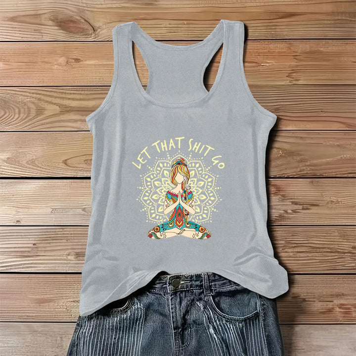 Olivenorma Artistic Yoga Woman with Mandala & Slogan Print Women's Tank - Gray - 3XL - image 0