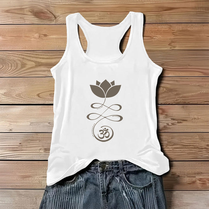 Olivenorma Yoga Lotus with Om Symbol Silhouette Print Women's Tank - White - 3XL - image 0