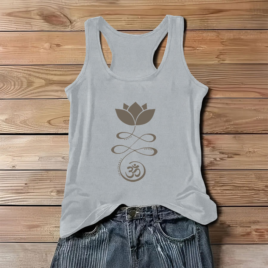 Olivenorma Yoga Lotus with Om Symbol Silhouette Print Women's Tank - Gray - 3XL - image 4