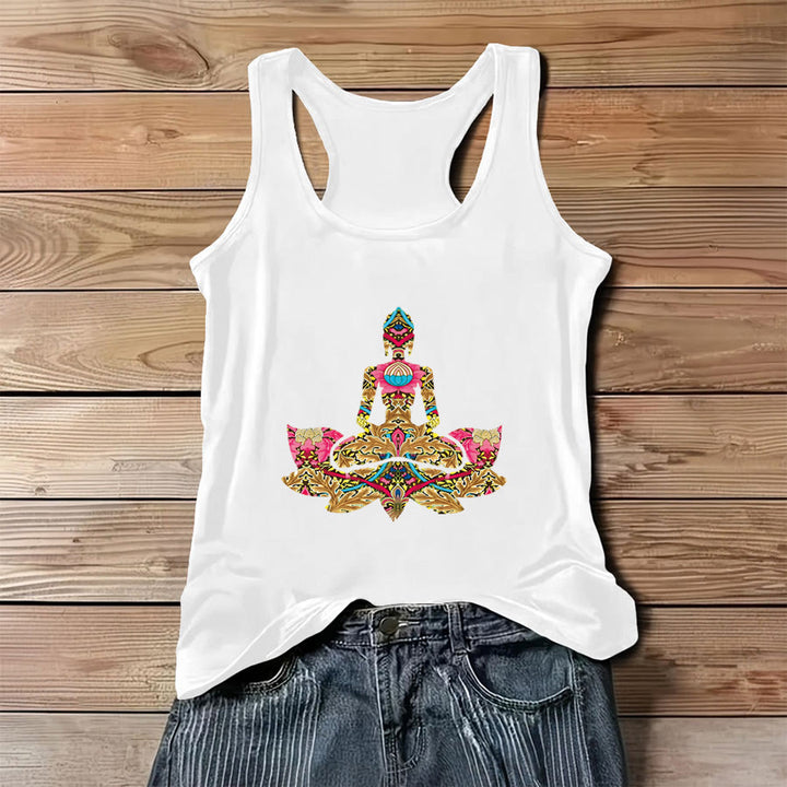 Olivenorma Patterned Peace Ornate Yoga Pose Graphic Women's Tank - White - 3XL - image 4