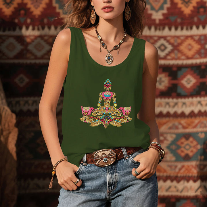 Olivenorma Patterned Peace Ornate Yoga Pose Graphic Women's Tank - image 9