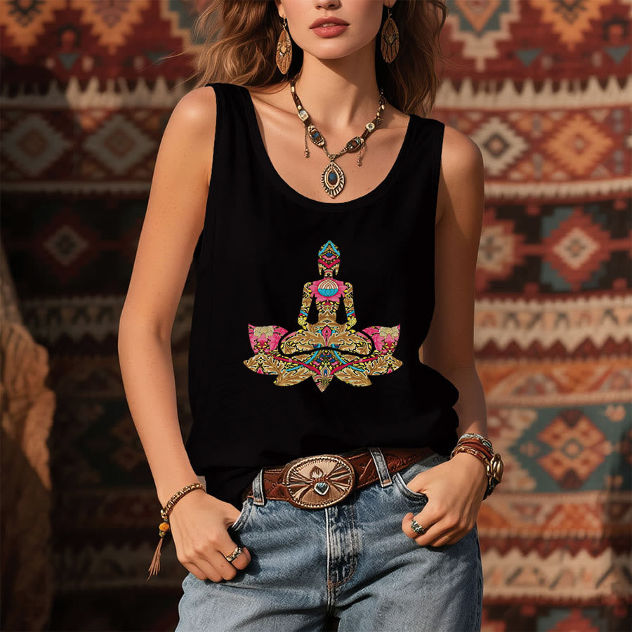 Olivenorma Patterned Peace Ornate Yoga Pose Graphic Women's Tank - image 3