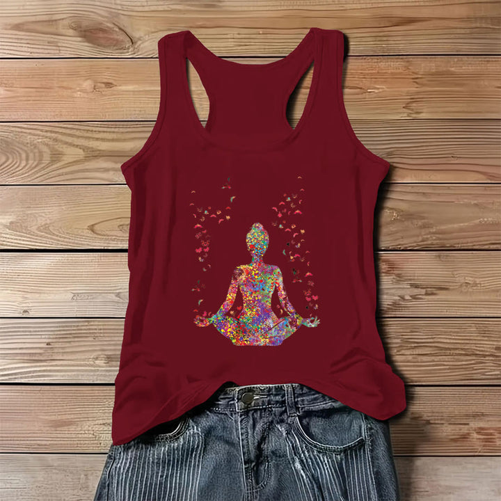 Olivenorma Bloom Within Watercolor Yoga Figure with Butterflies Women's Tank - Red - 3XL - image 2