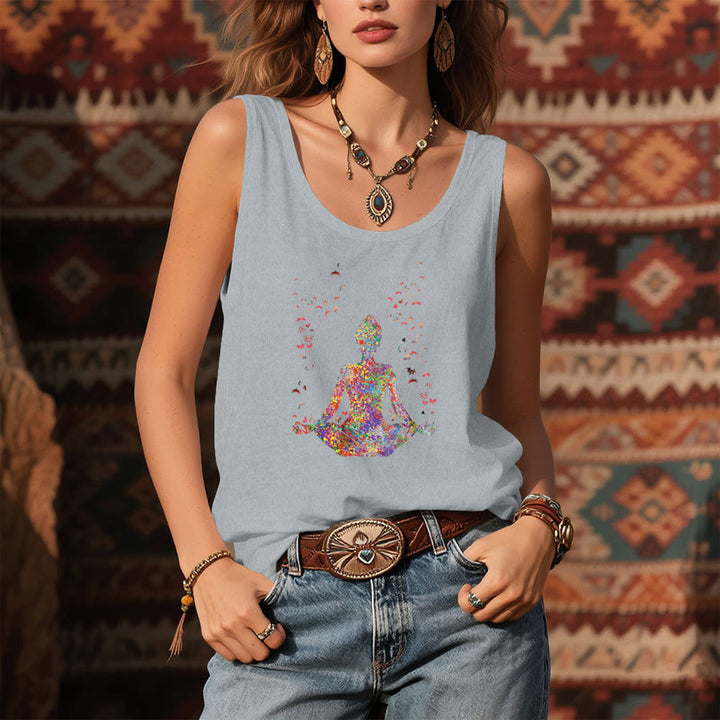 Olivenorma Bloom Within Watercolor Yoga Figure with Butterflies Women's Tank - image 7