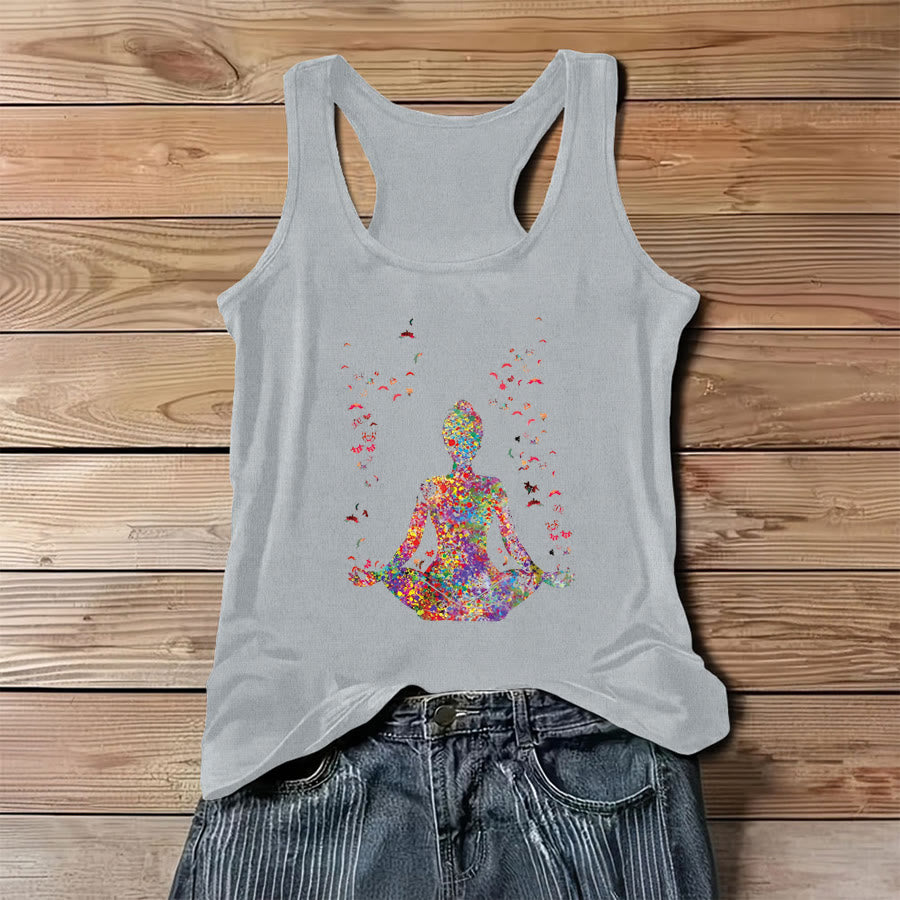 Olivenorma Bloom Within Watercolor Yoga Figure with Butterflies Women's Tank - Gray - 3XL - image 6
