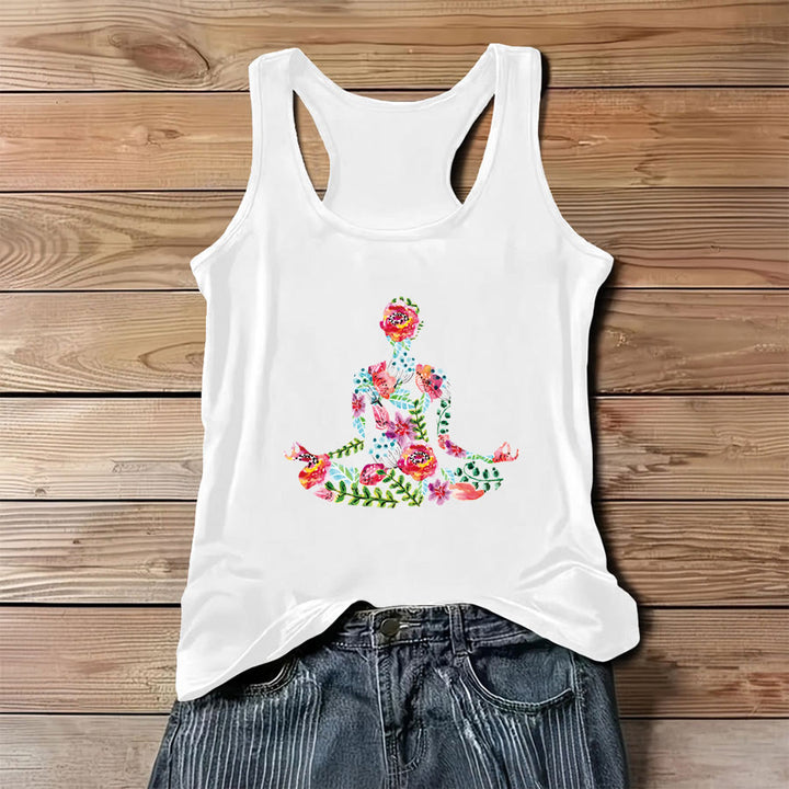 Olivenorma Blooming Calm Watercolor Flower Yoga Pose Women's Tank - White - 3XL - image 0