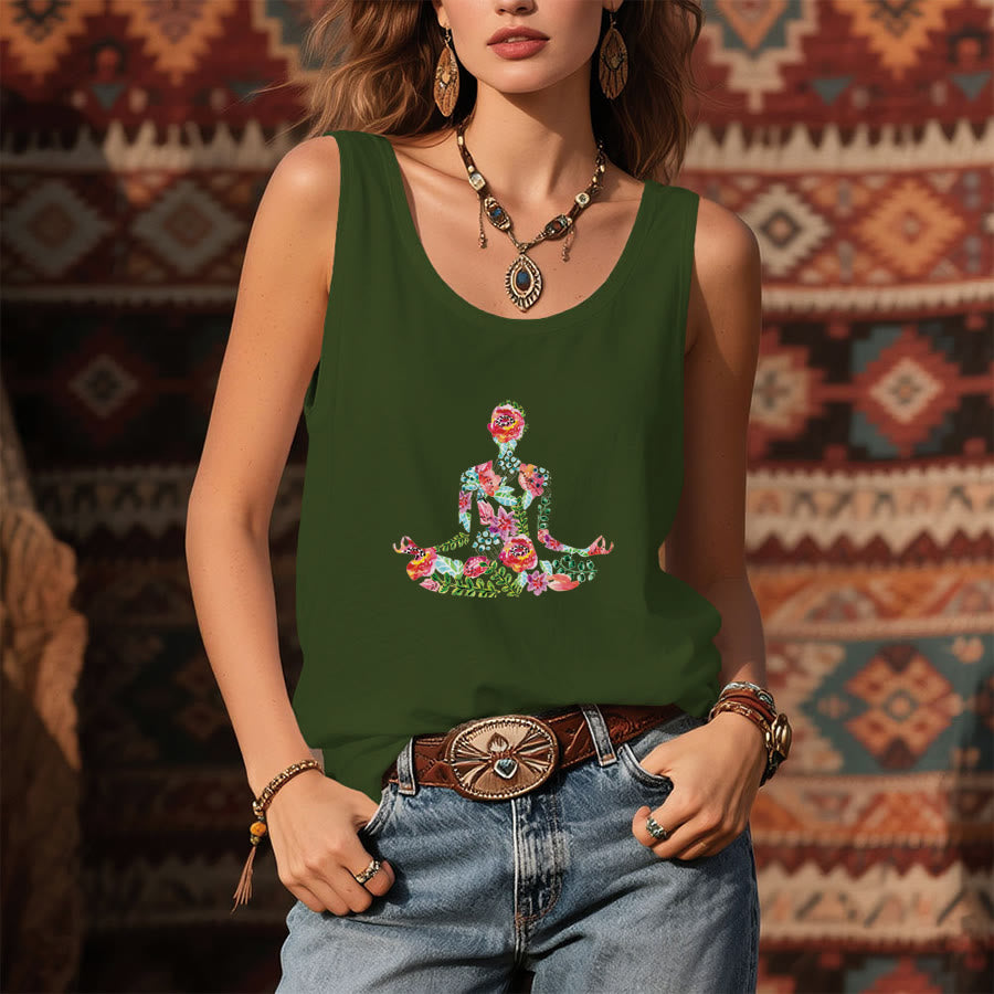 Olivenorma Blooming Calm Watercolor Flower Yoga Pose Women's Tank - image 9