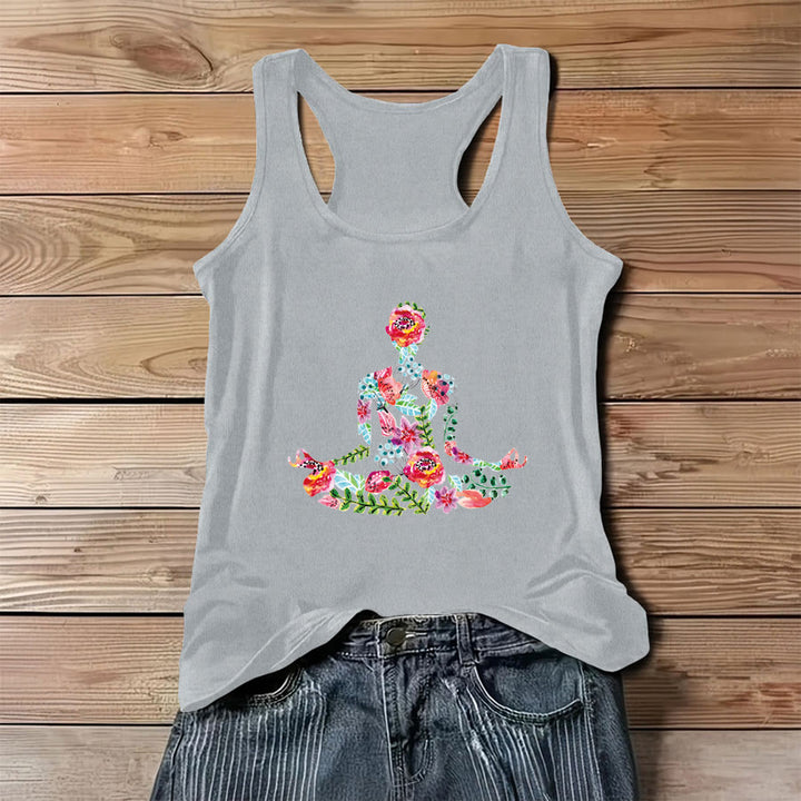 Olivenorma Blooming Calm Watercolor Flower Yoga Pose Women's Tank - Gray - 3XL - image 4