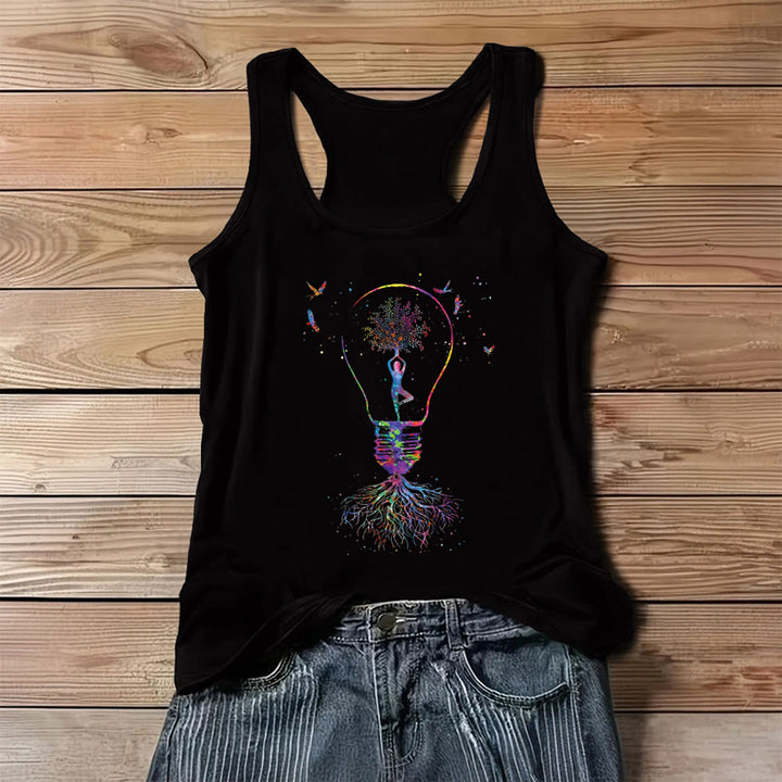Olivenorma Idea Blooms Here Watercolor Yoga Tree & Lightbulb Women's Tank - Black - 3XL - image 4