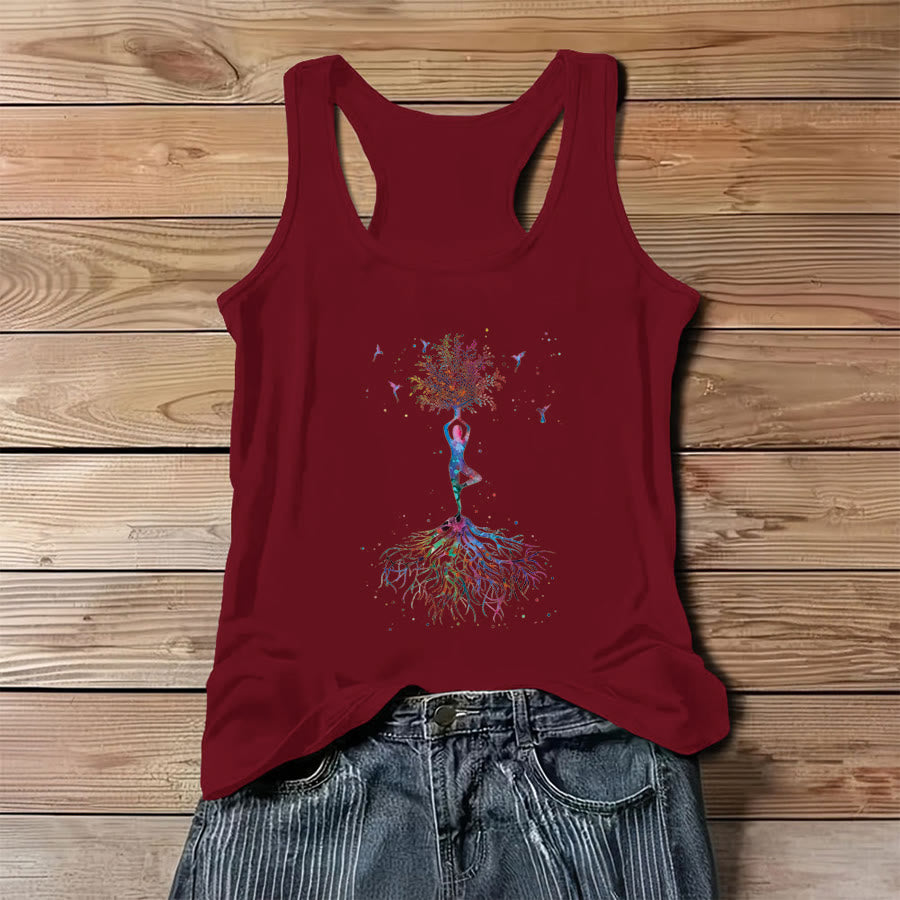 Olivenorma Tree Pose Soul Watercolor Yoga Figure with Hummingbirds Women's Tank - Red - 3XL - image 6
