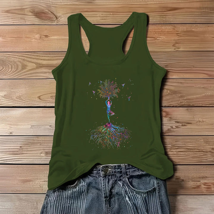 Olivenorma Tree Pose Soul Watercolor Yoga Figure with Hummingbirds Women's Tank - Green - 3XL - image 8