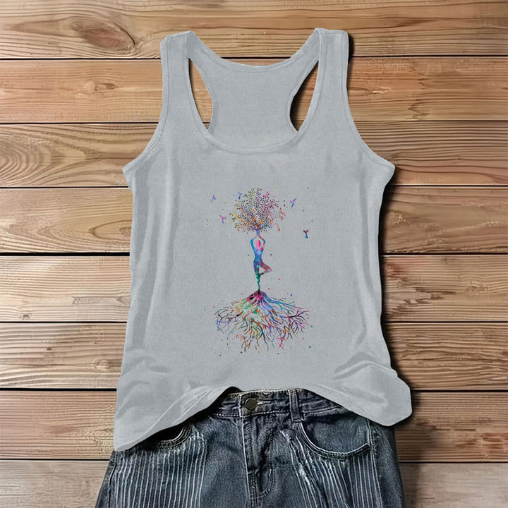 Olivenorma Tree Pose Soul Watercolor Yoga Figure with Hummingbirds Women's Tank - Gray - 3XL - image 4