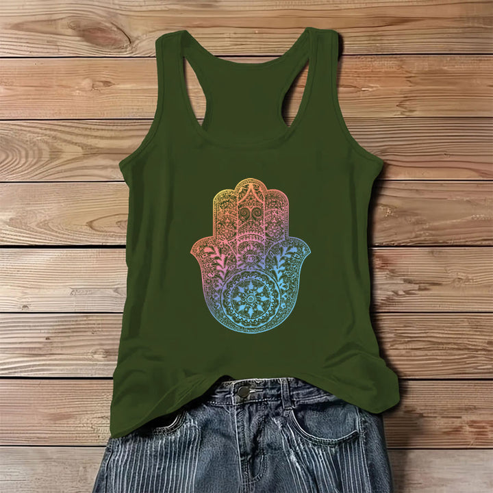 Olivenorma Pastel Guardian Gradient Hamsa Mandala Graphic Women's Tank - Green - 3XL - image 8