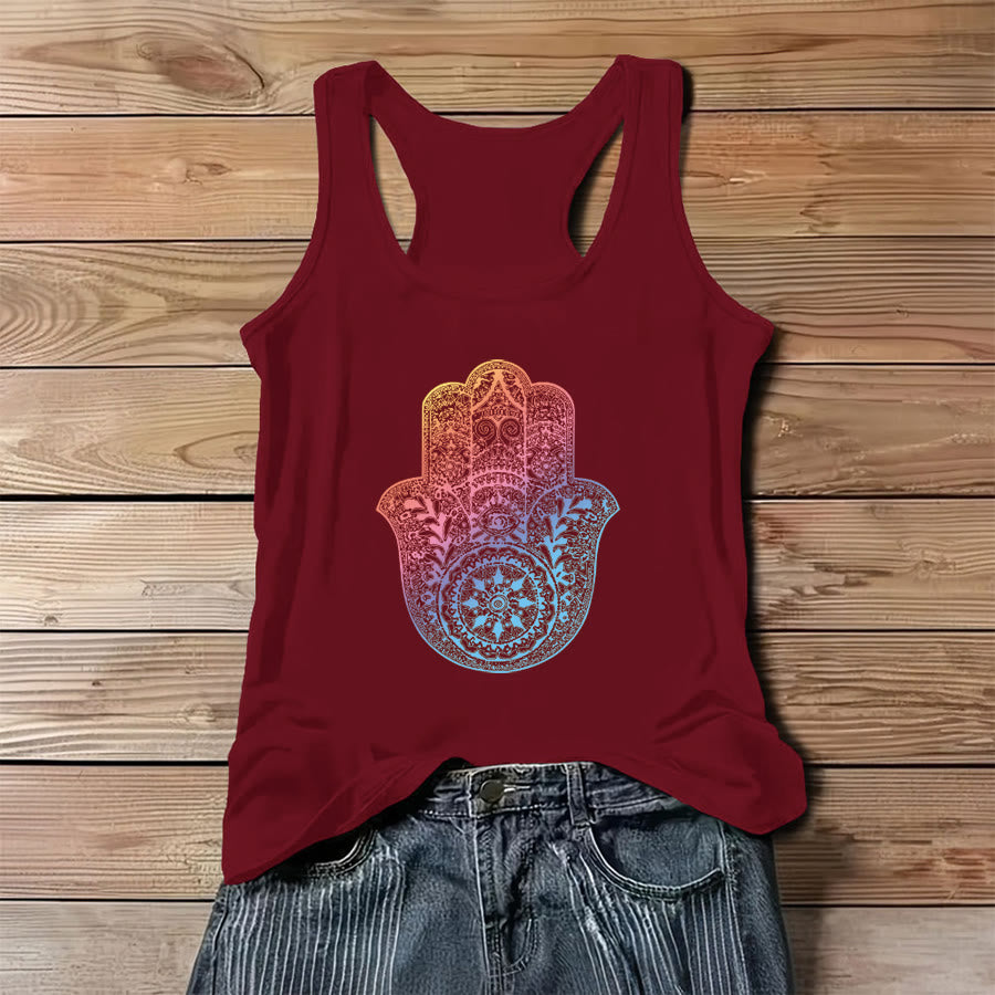 Olivenorma Pastel Guardian Gradient Hamsa Mandala Graphic Women's Tank - Red - 3XL - image 6