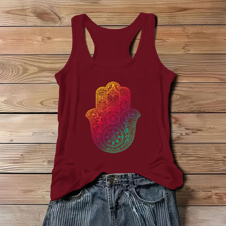 Olivenorma Rainbow Blessing Gradient Hamsa Hand Mandala Women's Tank - Red - 3XL - image 6