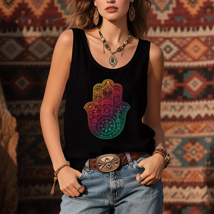 Olivenorma Rainbow Blessing Gradient Hamsa Hand Mandala Women's Tank - image 1