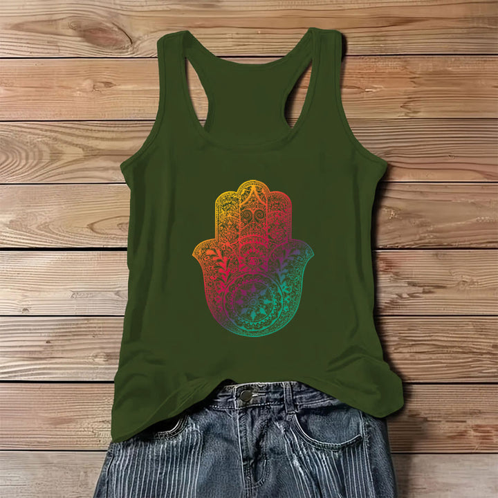 Olivenorma Rainbow Blessing Gradient Hamsa Hand Mandala Women's Tank - Green - 3XL - image 8
