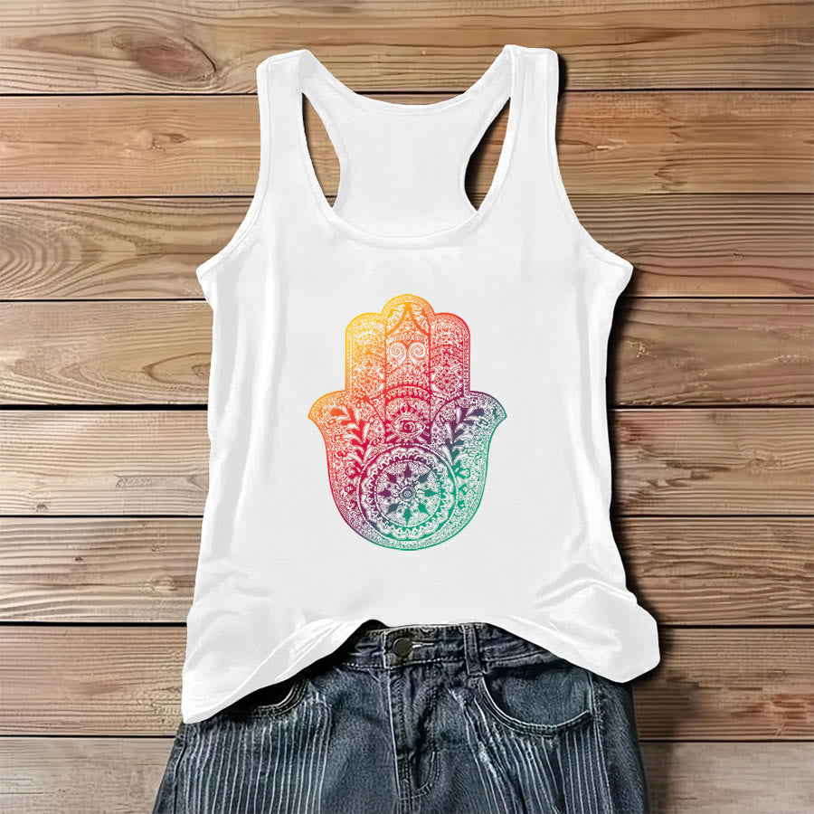 Olivenorma Rainbow Blessing Gradient Hamsa Hand Mandala Women's Tank - White - 3XL - image 2