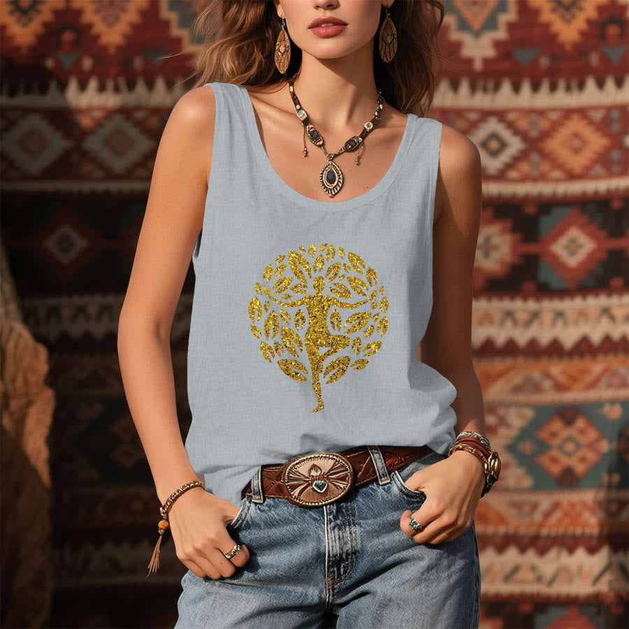 Olivenorma Golden Tree Pose Glitter Yoga Woman Tree of Life Women's Tank - image 7
