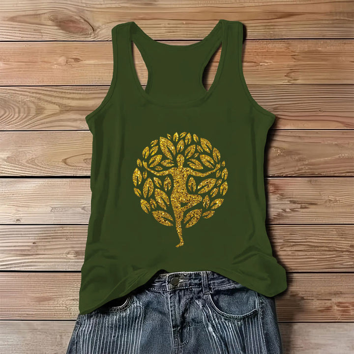 Olivenorma Golden Tree Pose Glitter Yoga Woman Tree of Life Women's Tank - Green - 3XL - image 0