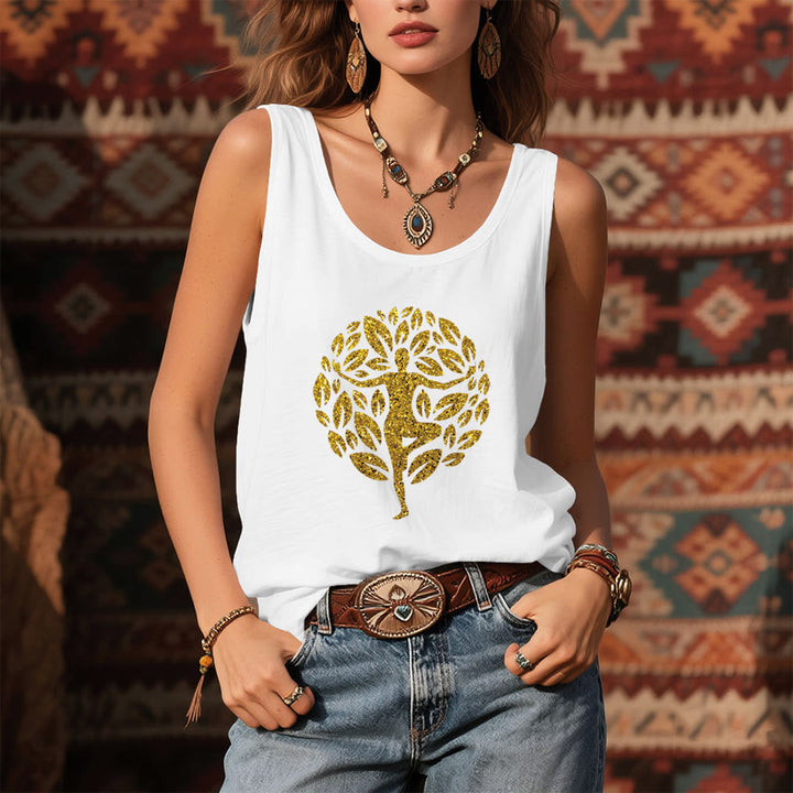 Olivenorma Golden Tree Pose Glitter Yoga Woman Tree of Life Women's Tank - image 3
